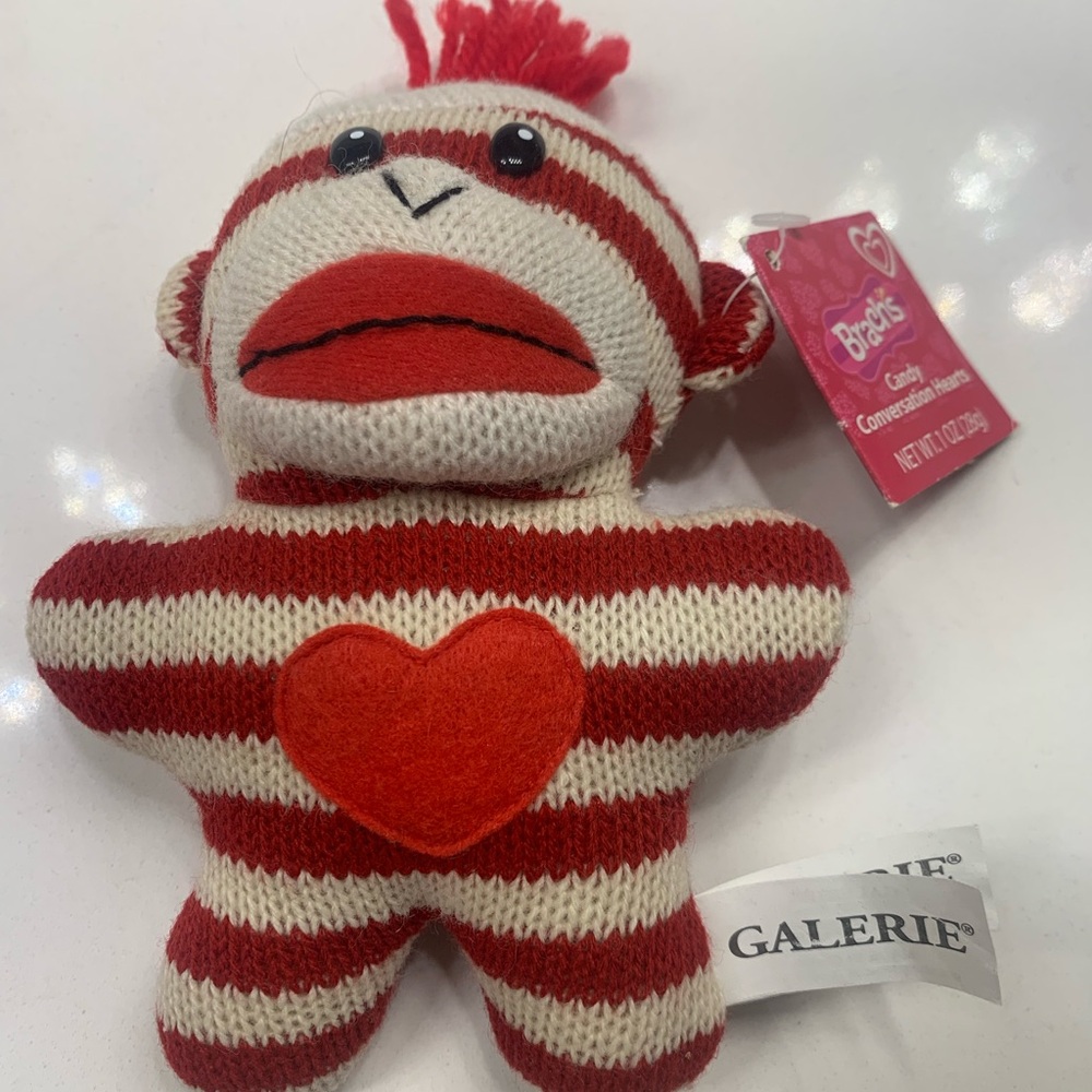 NWT Galerie Red and White Striped Sock Plush Monkey
